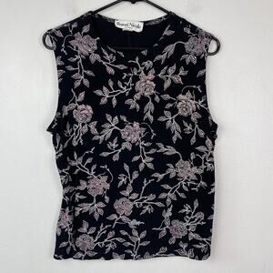 Y2K Vintage Floral Top Ronni Nicole Black Floral Glitter‎ Sleeveless 90s Large